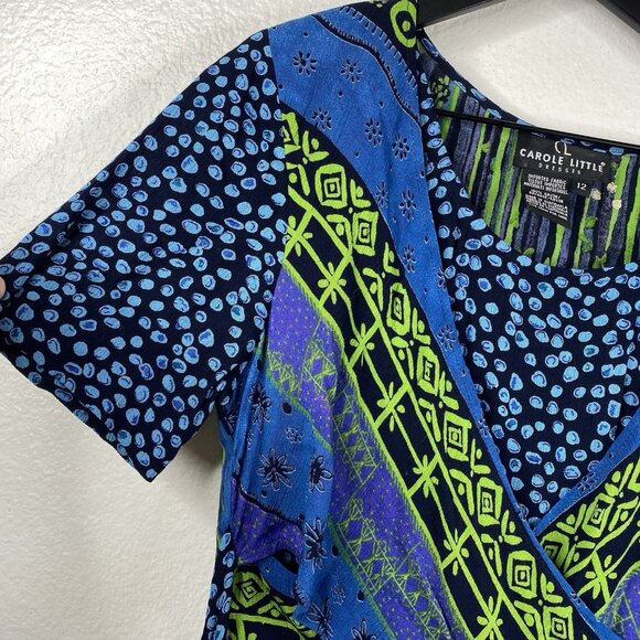 Carole Little Dress Women's Multicolor Sz 12 Short Sleeves Long Art Eclectic VTG - Picture 6 of 14